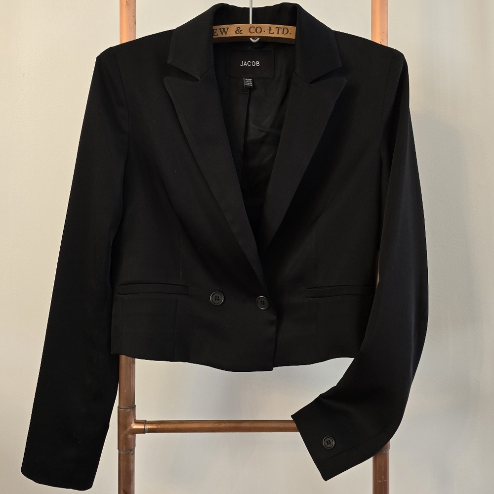 Jacob Satin Cropped Tuxedo Style Blazer